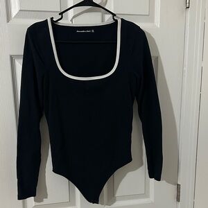 Abercrombie & Fitch Black Bodysuit with White Trim Scoop Neck